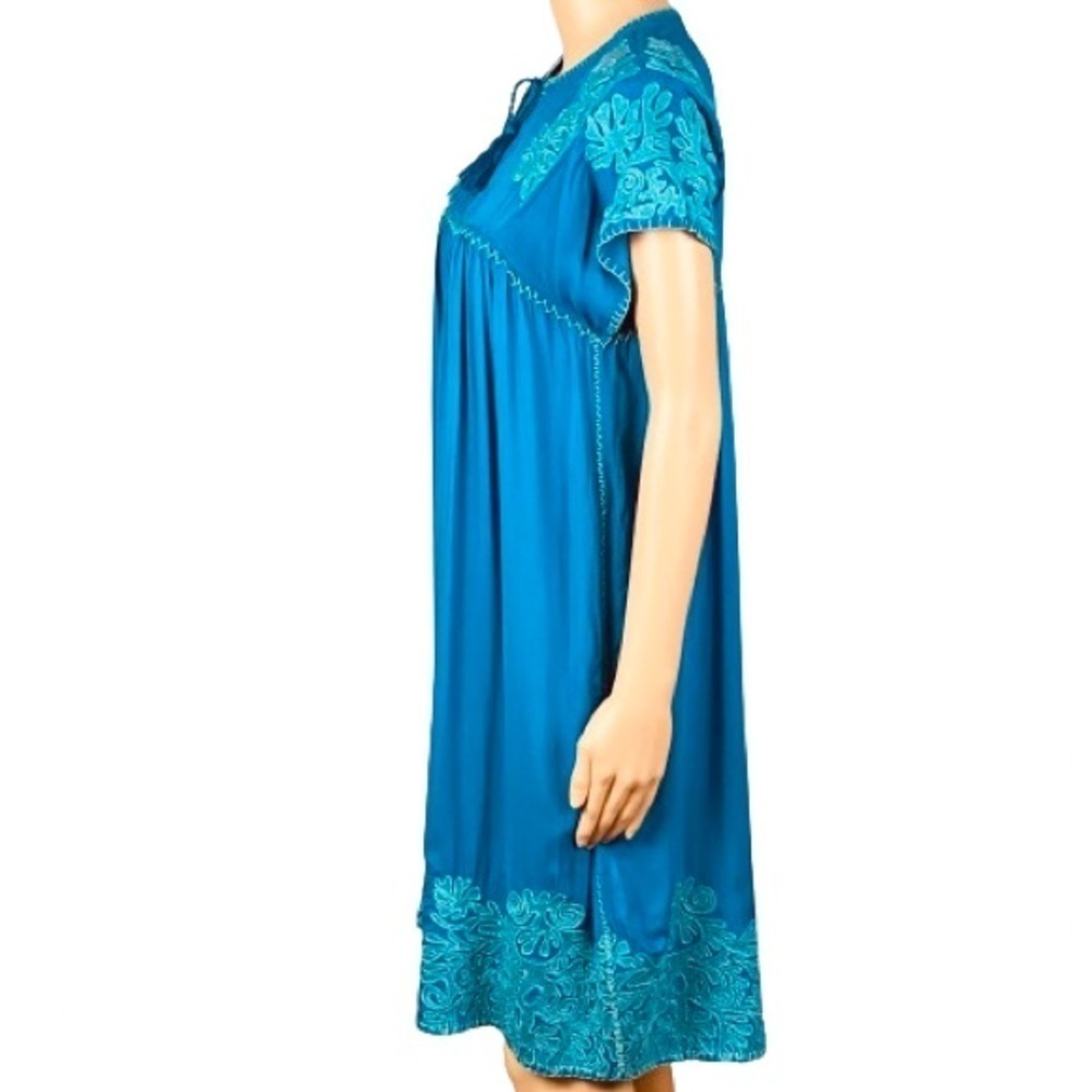 SUNDANCE “Bright Pathway” teal, embroidered, shift dress w/POCKETS. Size XS. EUC - Picture 7 of 12
